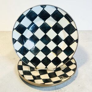 MacKenzie Childs Courtly Check Enamel Dinner Plates Set of 4 10"